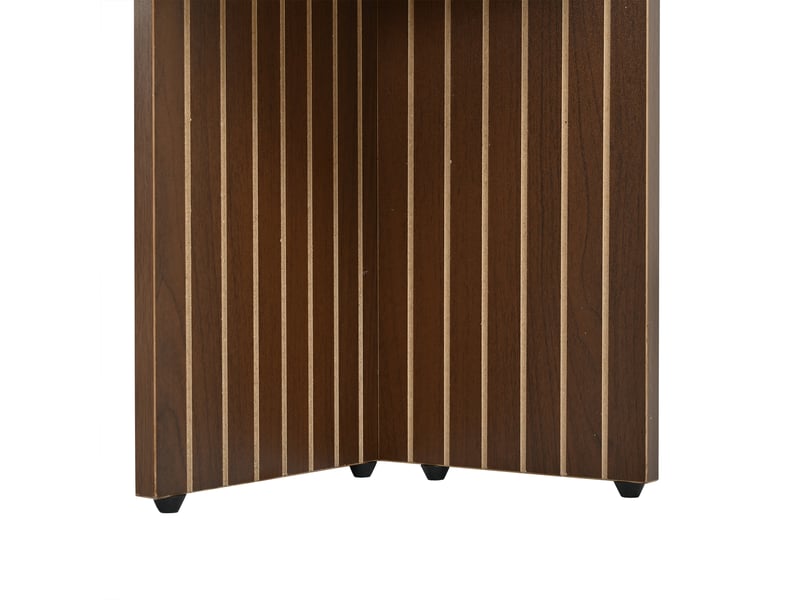  Table basse ovale 100x49x35 cm, table de salon en mdf avec étagère de rangement, design rainuré moderne, couleur noyer  - Conforama W