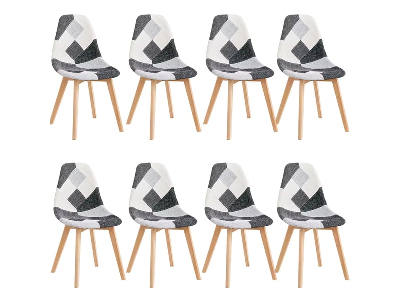  Lot de 8 chaises de salle à manger en tissu patchwork gris et blanc  - Conforama A