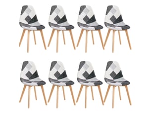 Lot de 8 chaises de salle à manger en tissu patchwork gris et blanc