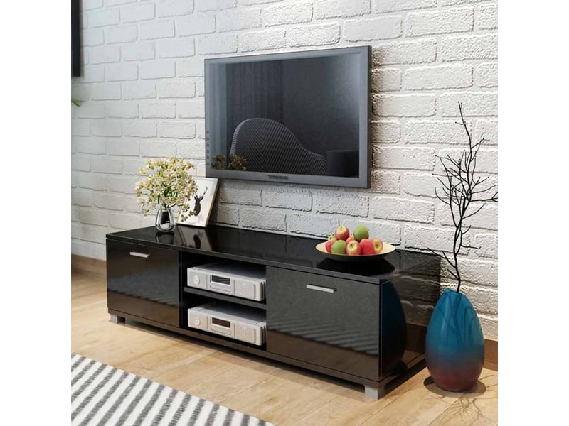  Meuble tv - banc tv - meuble de rangement noir brillant 140x40,5x35 cm  - Conforama B