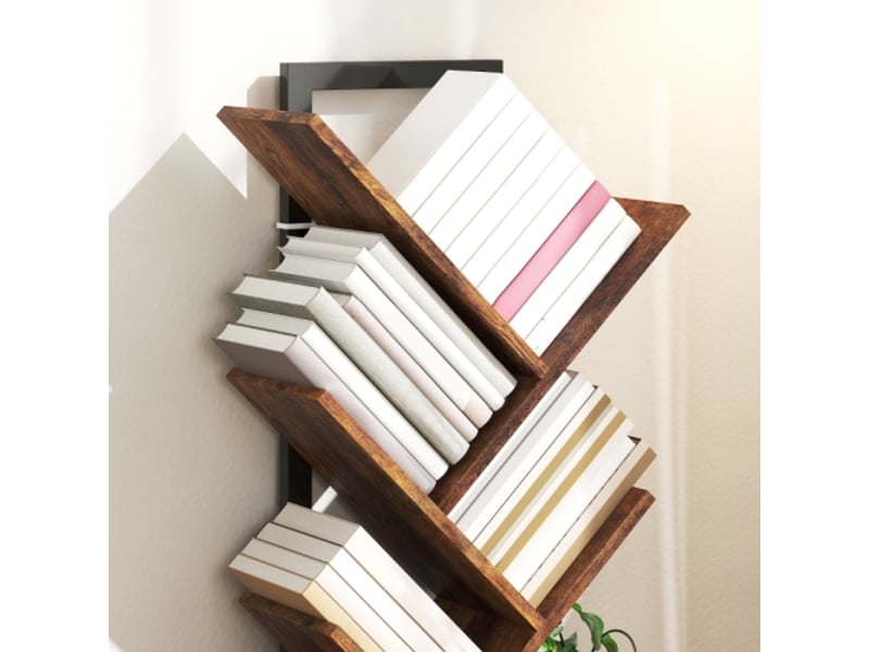  Bibliothèque arbre 9 niveaux, étagère étroite, style rustique brun, pour bureau  - Conforama E