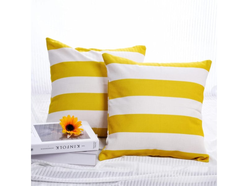  Lot de 4 housse de coussin - 45 x 45 cm lot de 4 housses de coussin décoratives imperméables pour extérieur, jardin, terrasse, canapé, balcon, rayures, jaune  - Conforama C