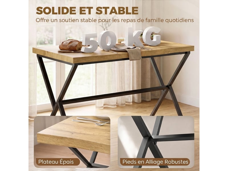  Table à manger pour 2 personnes, table de cuisine, style moderne avec plateau épais, 110 x 67 x 75,5 cm, noir et chêne  - Conforama E
