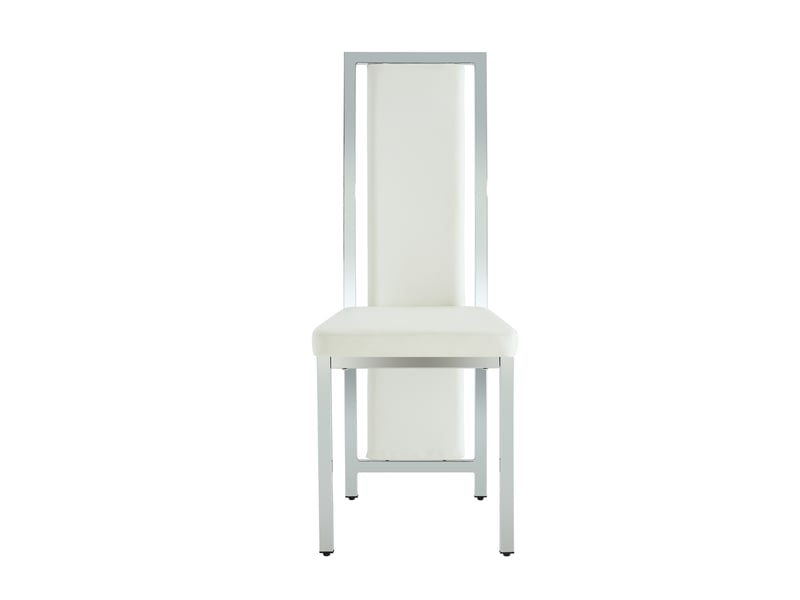  Lot de 4 chaises de salle à manger,44x42,7x109 cm,similicuir et métal argenté,blanc  - Conforama D