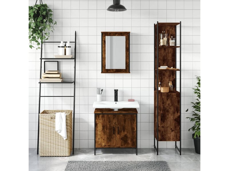 Ensemble de meubles de salle de bain 3 pcs chêne fumé cf63695 - Conforama C
