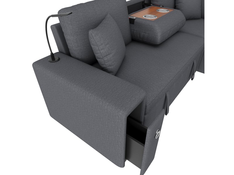  Canapé d'angle convertible 5 places 213x184x88 cm modulable bois métal gris  - Conforama D