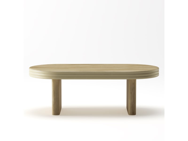  Table basse ovale avec plateau flute, en mdf, salon, 120 × 60 × 45 cm, finition bois naturel - uvrion  - Conforama A