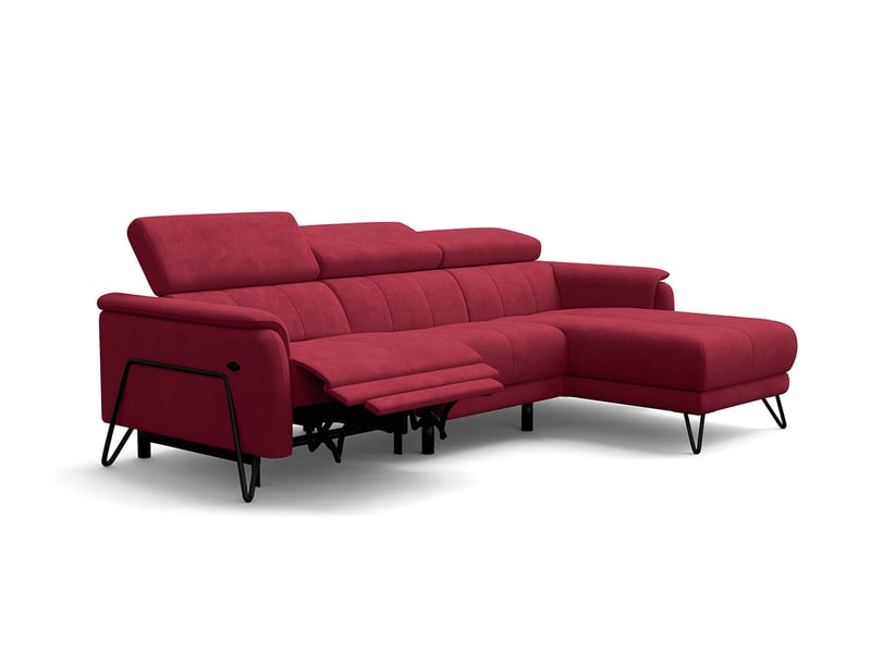  Canapé d'angle 4 places roden avec relax, tissu velours bordeaux RODEN - Conforama A