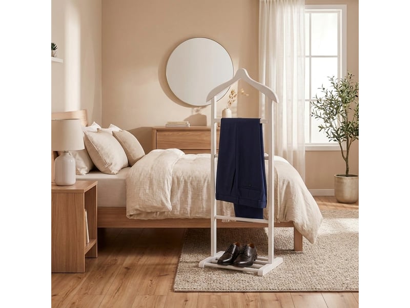  Valet de chambre en bois avec armoire simple beta single - blanc  - Conforama B