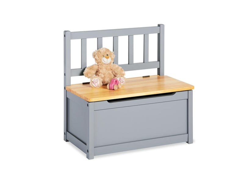  Coffre a jouets en bois avec banc et dossier fenna gris naturel 201422 - Conforama A