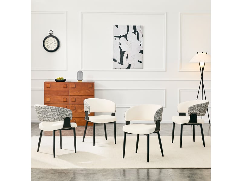  Lot de 2 chaises de salle à manger vintage blanc et noir en polyuréthane  - Conforama D