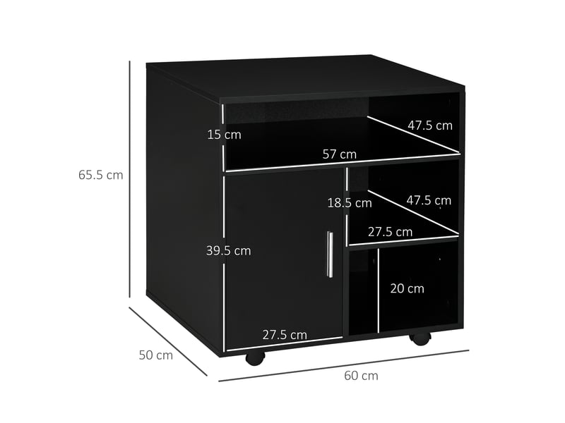  Support pour imprimante mobile sur roulettes avec armoire et 3 étagères ouvertes, en bois, 60 x 50 x 65,5 cm, noir  - Conforama D