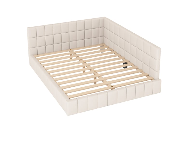 Lit banquette enfant rembourré 160 x 200 cm avec sommier à lattes, velours, beige Fay Lum - Conforama A