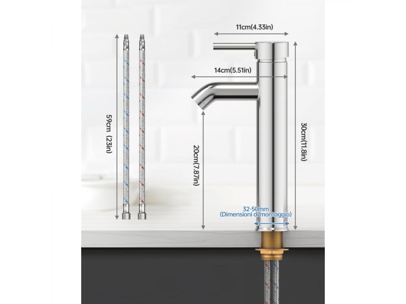  Robinet lavabo haut salle de bain chaude et froide avec 2 tuyaux inclus robinet mitigeur haut  - Conforama E