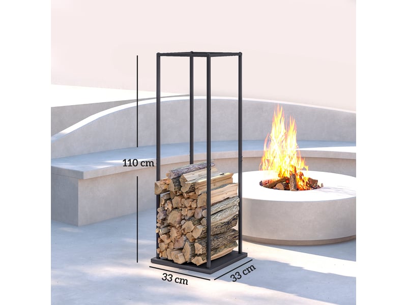  Porte-bûches métallique vertical noir mat, 33 x 33 x 110 cm, charge 100 kg  - Conforama E