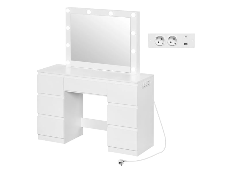  Table de maquillage 110x39,5x140,5 cm avec miroir led et prises bois blanc  - Conforama A