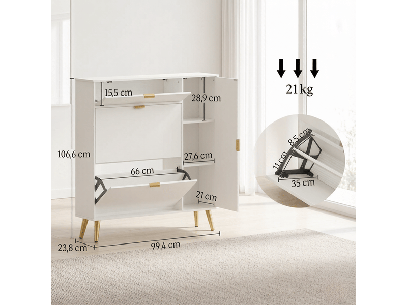 Meuble à chaussures rangement 12 paires de chaussures 4 compartiments 2 casiers amovibles - Conforama C