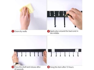 Barre de cuisine - pour suspendre les ustensiles de cuisine - barre à accrocher des rail support 40cm - avec 8 crochets - black