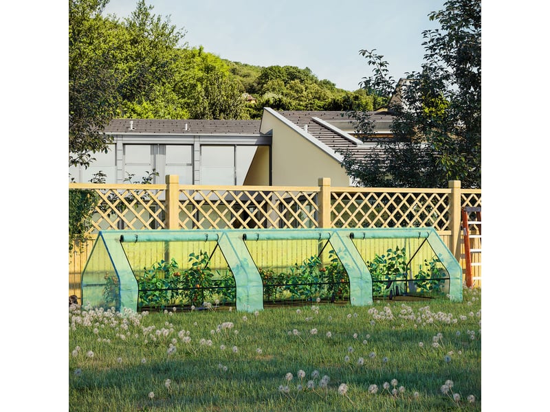 Mini serre étanche pour plantes avec 3 entrées enroulables, en acier et pe, 400 x 100 x 80 cm, verte - Conforama C