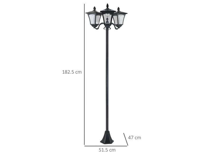  Lanterne solaire de jardin 51,5x47x182,5 cm led 120 lumens ip44 acier inoxydable noir  - Conforama C