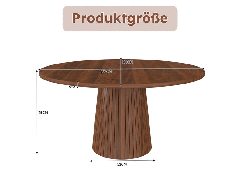  Table à manger ronde 110 cm en mdf finition noyer, jusqu'à 4 personnes  - Conforama C
