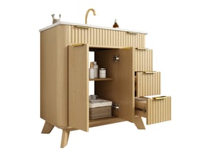 Meuble sous-vasque 81x47x90 cm, 3 tiroirs, 2 portes, décor bois naturel