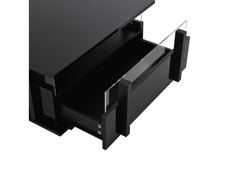  Table basse 70 x 70 x 35 cm, équipée de 2 tiroirs, d'un éclairage led et d'une cloison en acrylique transparent, noir  - Conforama R