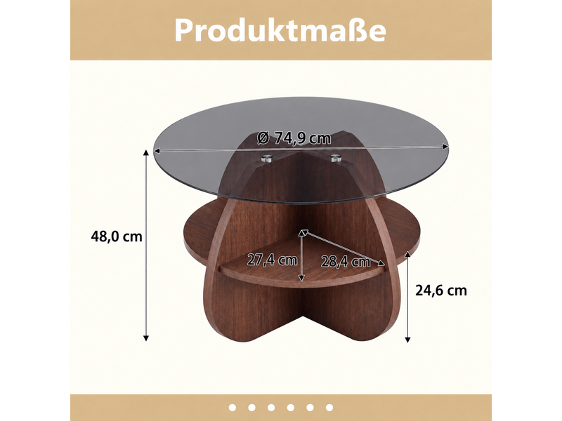  Table basse ronde avec rangement, verre trempé gris et structure effet noyer  - Conforama B