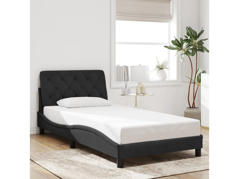Lit simple- lit adulte - cadre de lit avec led sans matelas noir 100x200 cm velours - Conforama C