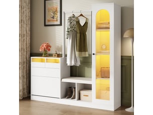 Meuble d’entrée multifonction, 163x50x161 cm, avec éclairage led, mdf, blanc laqué