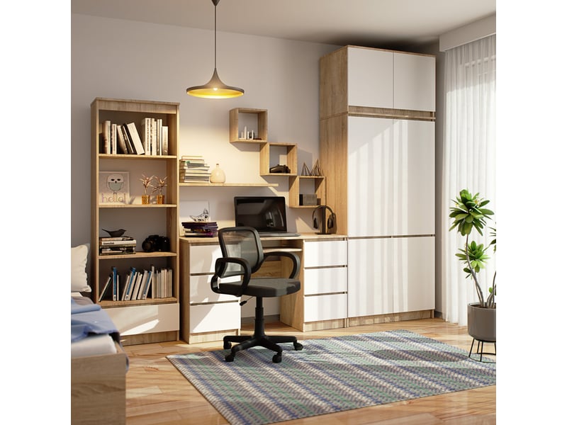 Armoire avec surmeuble s90 chêne sonoma 90 cm 6 portes façade blanche 6 étagères 90x51x235 cm - Conforama E