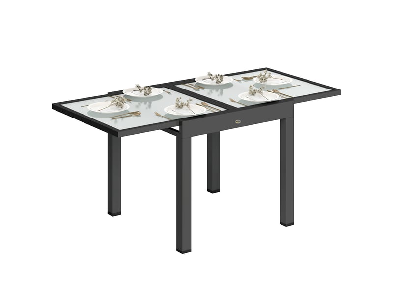 Table extensible de jardin grande taille dim. Dépliées 160 x 80 x 75 cm aluminium plateau verre trempé transparent  - Conforama A