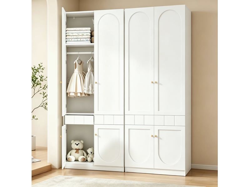  Armoire 2 portes avec penderie, tiroirs et étagères fixes pour chambre en mdf laqué blanc lot de 2 160 × 50 × 200 cm  - Conforama B