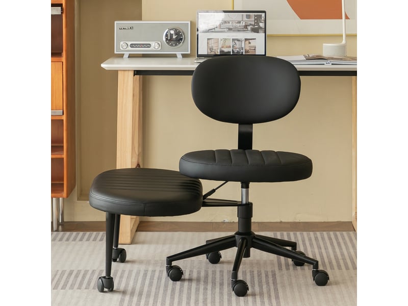  Chaise de bureau ergonomique pivotante 360° sans accoudoirs avec repose-pieds rotatif - lpospi - tissu noir  - Conforama B