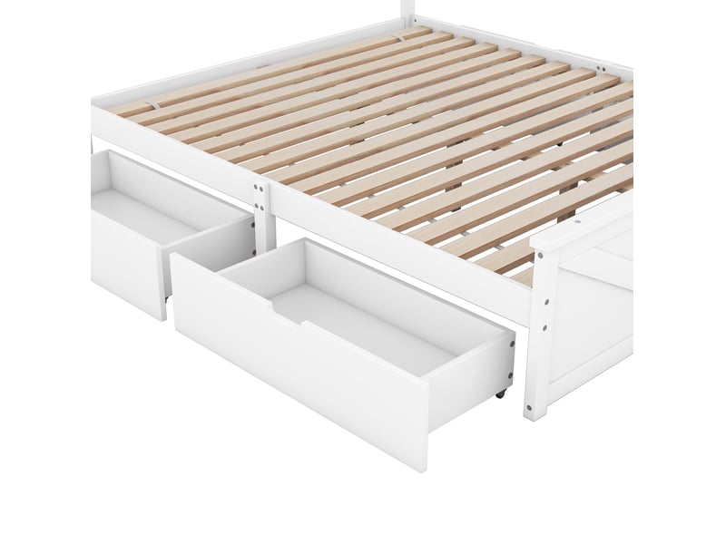  Lit avec rangement 160x200 cm blanc en bois et mdf, 4 tiroirs amovibles et tête de lit intégrée  - Conforama E