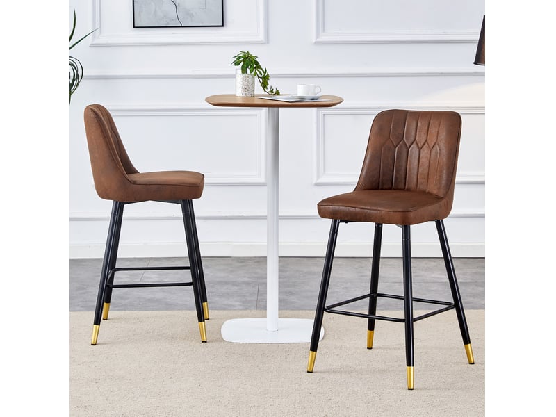  Lot de 2 tabourets de bar 100 cm, chaise de bar, tabouret haut, chaise haute de cuisine, ergonomique, métal noir, brun  - Conforama D