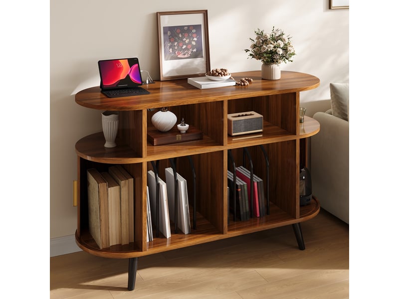  Sideboard - 110 x 40 x 76 cm - meuble pour platine vinyle et hifi avec station de charge, portes coulissantes et rangement -marron  - Conforama C