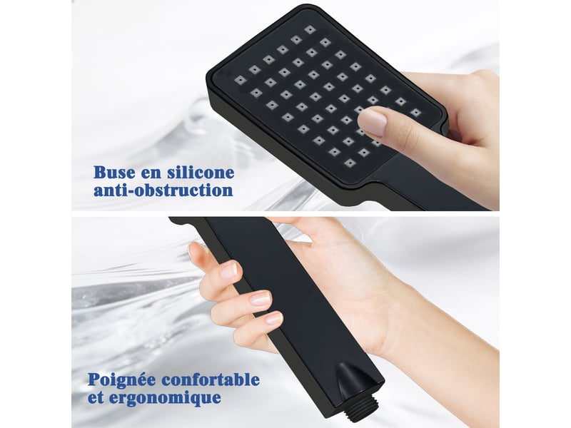 Pommeau de douche aica avec tuyau de douche 1.5m, abs &amp; acier inoxydable 304, noir  - Conforama C