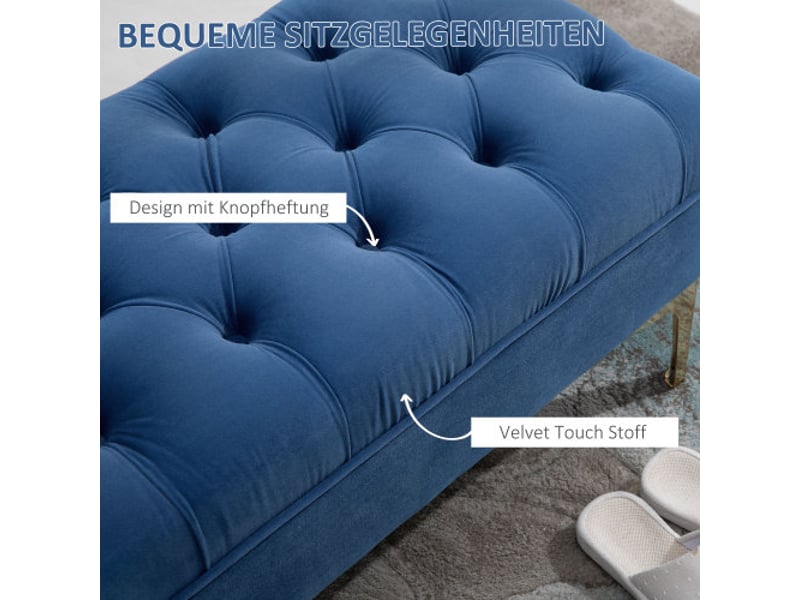  Banc de lit bleu en velours avec pieds hauts, 118x45x42 cm, pour chambre et entrée  - Conforama D