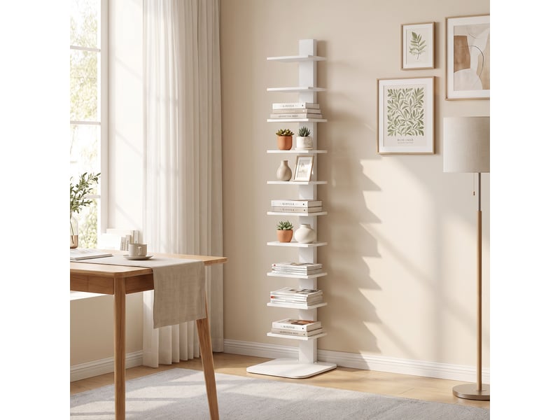  Bibliothèque moderne à 11 niveaux, style industriel, gain de place, 34,5 x 41,5 x 163,5 cm, blanche  - Conforama C