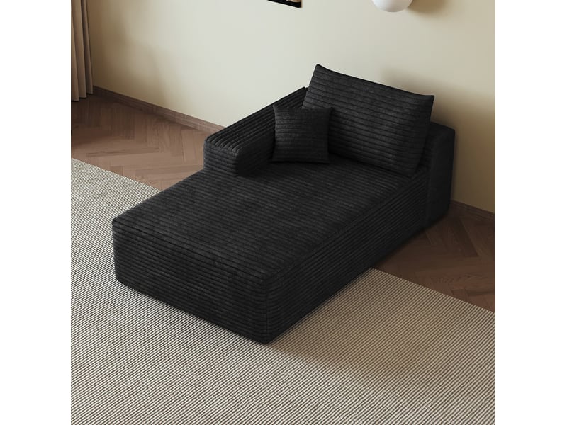  Canapé-lit modulable 1 place avec méridienne noir en velours côtelé  - Conforama B