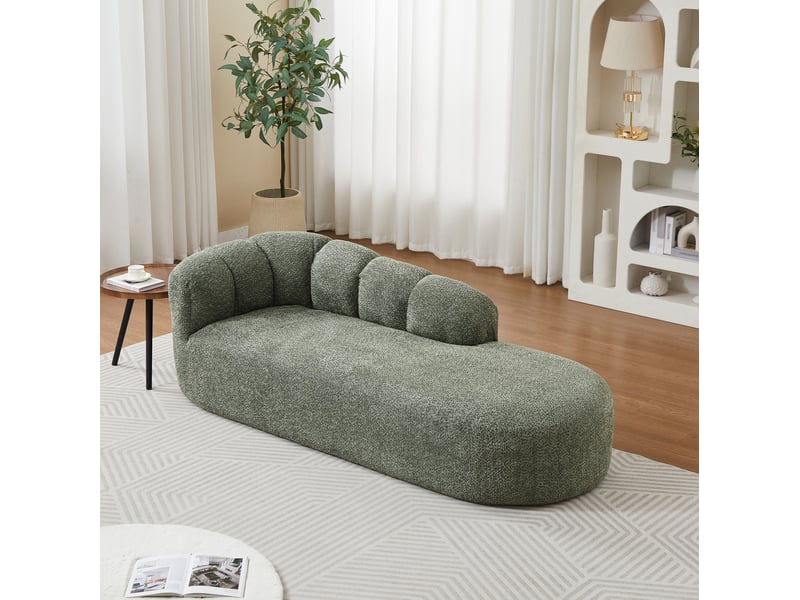  Méridienne fixe 204 cm en tissu chenille vert sauge, dossier ondulé  - Conforama B