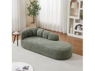 Méridienne fixe 204 cm en tissu chenille vert sauge, dossier ondulé