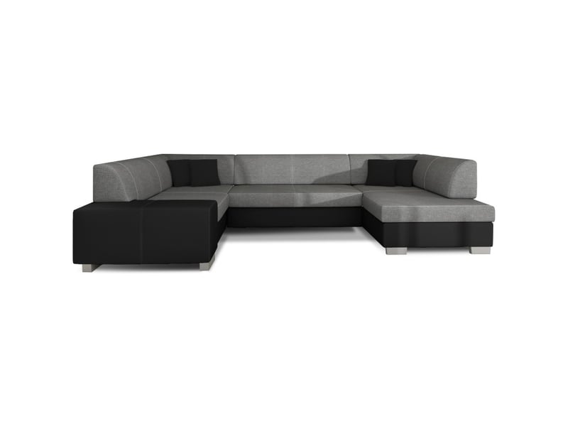  Canapé panoramique en u gris foncé &amp; noir convertible 6 places havane avec rangement intégré  - Conforama A