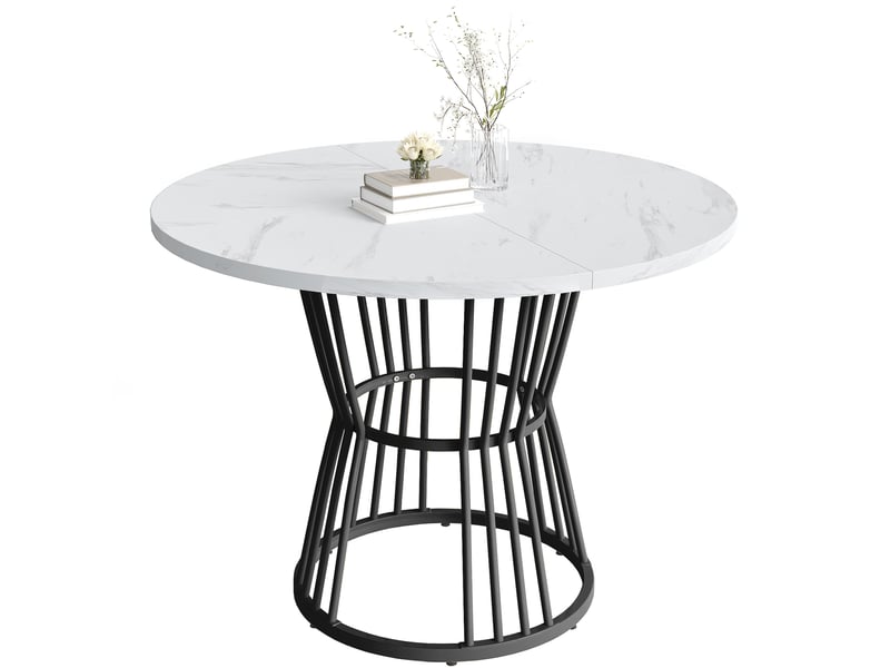 Table à manger ronde en mdf avec motif de marbre,cadre en métal,100x100cm,blanc table blanc - Conforama A
