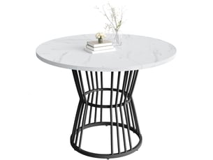 Table à manger ronde en mdf avec motif de marbre,cadre en métal,100x100cm,blanc