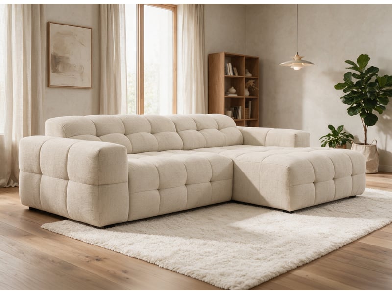  Canapé d'angle relax électrique en velours texturé beige fedora - angle droit KF9151-3M-BEI - Conforama B