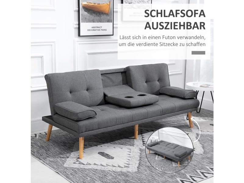  Canapé convertible 3 places modenvie gris foncé 181 x 77 x 78 cm table pliante porte-gobelets polyester  - Conforama E