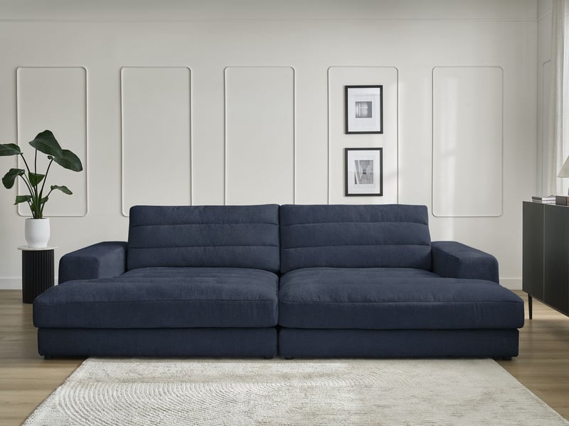  Bobochic canapé droit fixe 4 places sierra assise profonde tissu texturé bleu foncé SIERRA - Conforama D