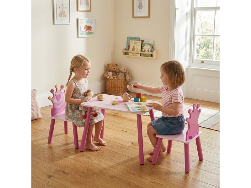 Ensemble table et 2 chaises enfant 3 pièces, pieds en bois massif, table enfant avec chaise motif couronne, rose, pour filles et garçons de 2 à 4 ans  - Conforama D